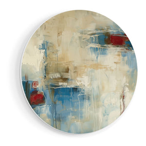 Wandcirkel vooraanzicht Abstract Kunstwerk met Rode, Blauwe en Witte Kleuren