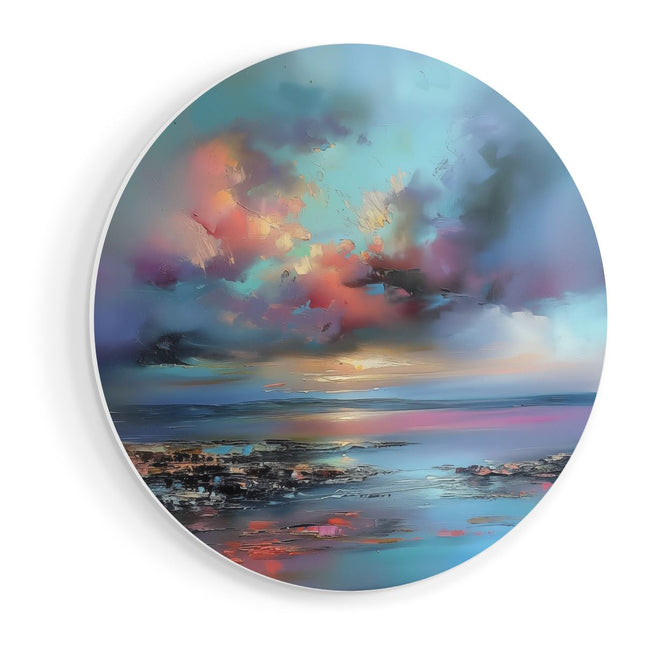 Wandcirkel vooraanzicht Abstract Kunstwerk van een Zonsondergang boven de Zee