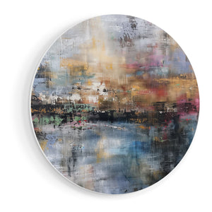 Wandcirkel vooraanzicht Abstract Kunstwerk met veel Kleuren
