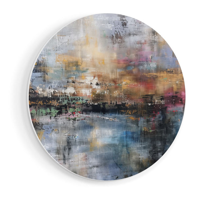 Wandcirkel vooraanzicht Abstract Kunstwerk met veel Kleuren