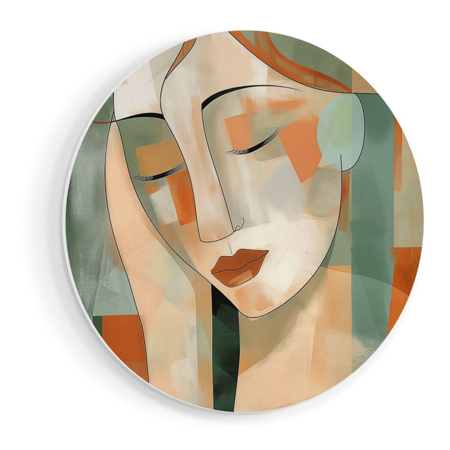 Wandcirkel vooraanzicht Abstract Kunstwerk van het Gezicht van een Vrouw