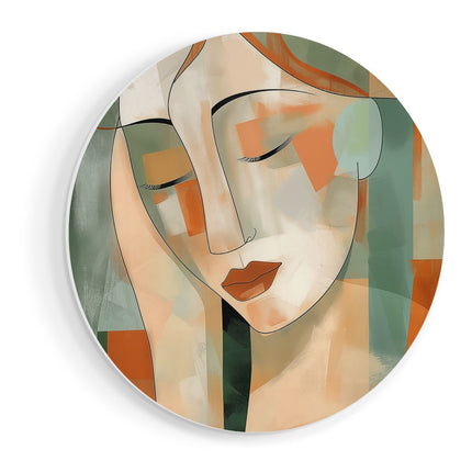 Wandcirkel vooraanzicht Abstract Kunstwerk van het Gezicht van een Vrouw