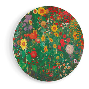Wandcirkel vooraanzicht Kunstwerk van een Tuin met Zonnebloemen en andere Bloemen