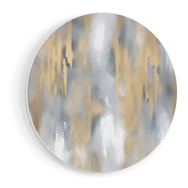 Wandcirkel vooraanzicht Goud en Zilver Abstract Kunstwerk op een Witte Achtergrond