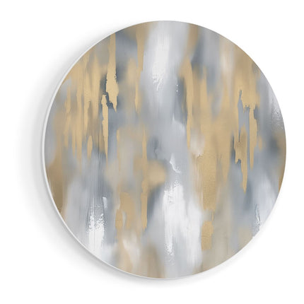 Wandcirkel vooraanzicht Goud en Zilver Abstract Kunstwerk op een Witte Achtergrond