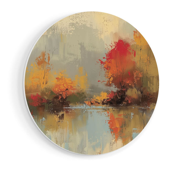 Wandcirkel vooraanzicht Kunstwerk van Herfstbomen bij een Rivier