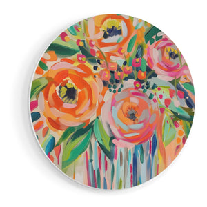 Wandcirkel vooraanzicht Kunstwerk van Oranje Bloemen in een Vaas