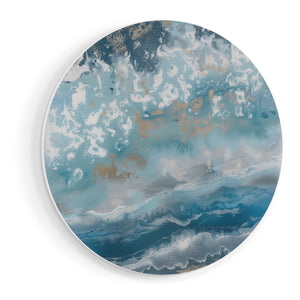 Wandcirkel vooraanzicht Abstract Kunstwerk van Blauw en Goud