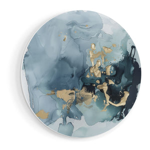 Wandcirkel vooraanzicht Abstract Kunstwerk van Blauw en Goud