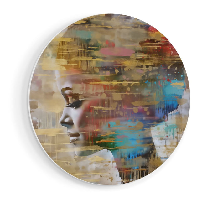 Wandcirkel vooraanzicht Abstract Kunstwerk van het Gezicht van een Vrouw