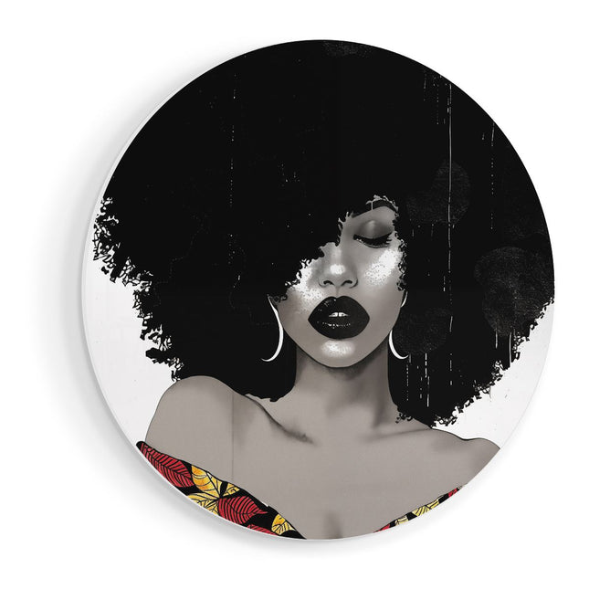 Wandcirkel vooraanzicht Afrikaanse Vrouw met een Afro