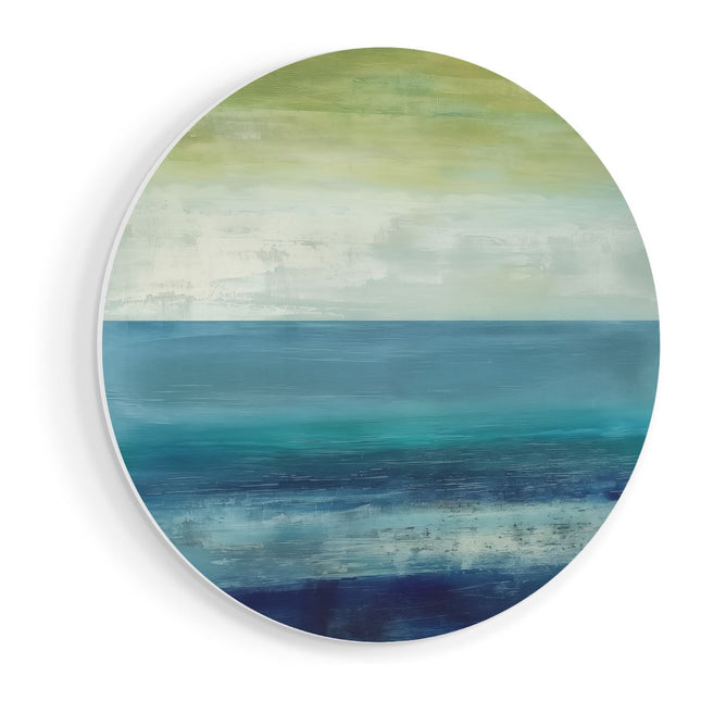 Wandcirkel vooraanzicht Abstract Kunstwerk van een Blauwe, Groene en Gele Oceaan