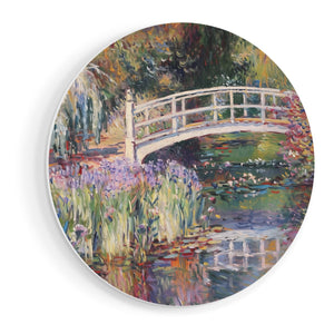 Wandcirkel vooraanzicht Kunstwerk van een Brug over een Vijver