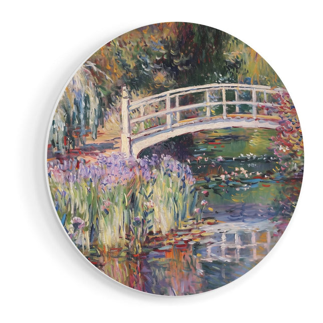 Wandcirkel vooraanzicht Kunstwerk van een Brug over een Vijver