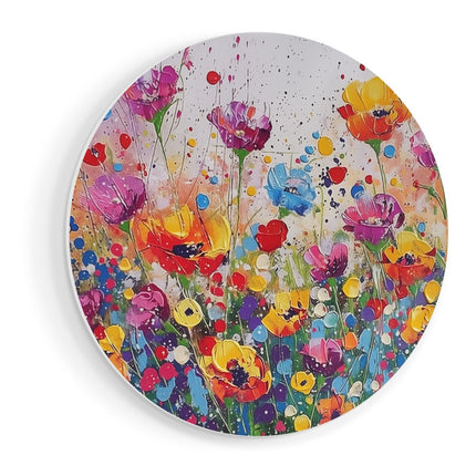 Wandcirkel vooraanzicht Kleurrijke Bloemen in een Veld