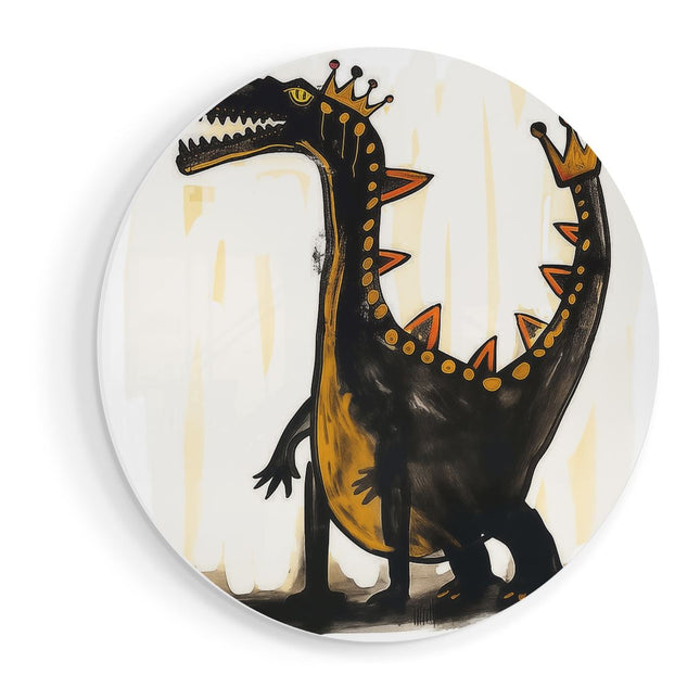 Wandcirkel vooraanzicht Dinosaurus met een Kroon op zijn Hoofd