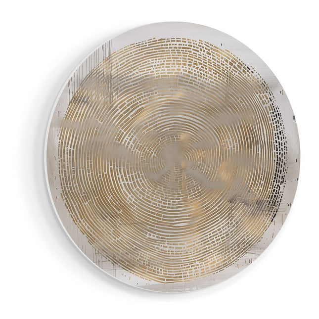 Wandcirkel vooraanzicht Abstract Kunstwerk van een Gouden Cirkel op een Witte Achtergrond