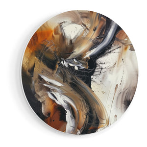 Wandcirkel vooraanzicht Abstract Kunstwerk met Zwarte, Oranje en Witte Kleuren