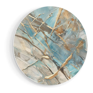 Wandcirkel vooraanzicht Abstract Kunstwerk in Blauw en Goud
