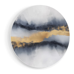 Wandcirkel vooraanzicht Abstract Kunstwerk van Goud en Blauw