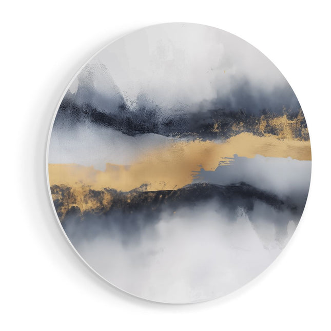 Wandcirkel vooraanzicht Abstract Kunstwerk van Goud en Blauw