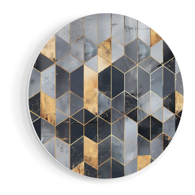 Wandcirkel vooraanzicht Zwart en Goud Geometrisch Patroon