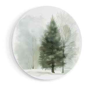 Wandcirkel vooraanzicht Aquarelkunstwerk van een Boom in de Sneeuw
