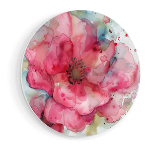 Wandcirkel vooraanzicht Aquarelkunstwerk van een Roze Bloem