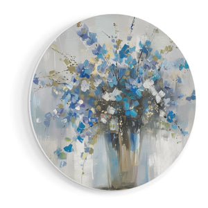 Wandcirkel vooraanzicht Kunstwerk van Blauwe Bloemen in een Vaas