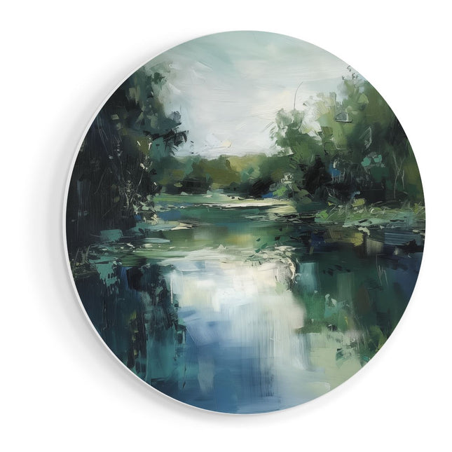 Wandcirkel vooraanzicht Kunstwerk van een Rivier Omgeven door Bomen
