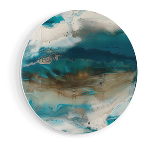 Wandcirkel vooraanzicht Abstract Kunstwerk met Blauwe en Witte Kleuren