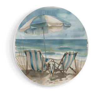 Wandcirkel vooraanzicht Twee Stoelen op het Strand met een Parasol