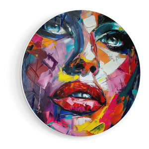 Wandcirkel vooraanzicht Abstract Kunstwerk van het Gezicht van een Vrouw