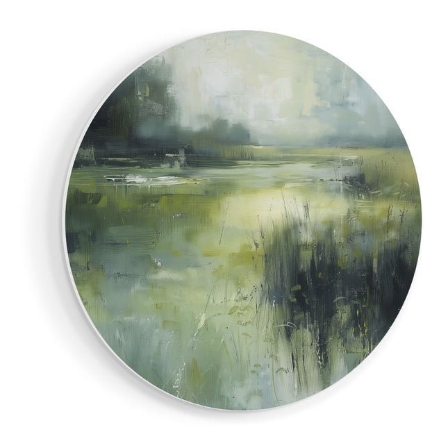Wandcirkel vooraanzicht Kunstwerk van een Groen Veld met Riet