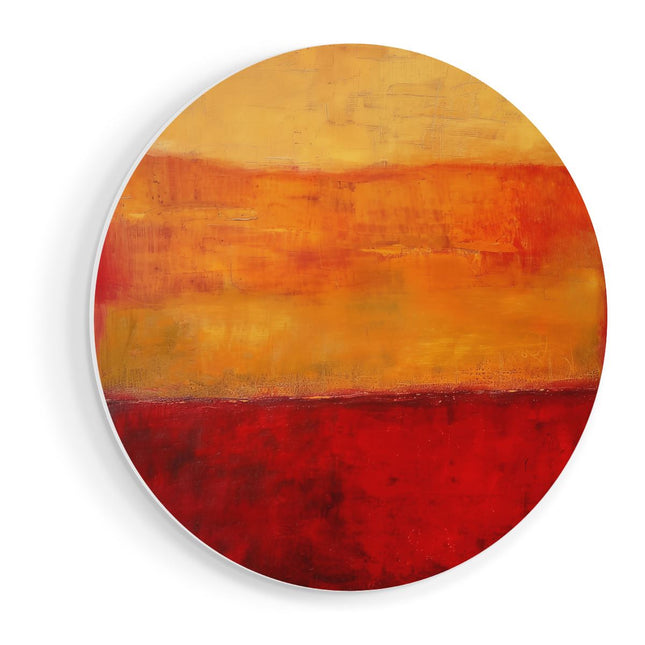Wandcirkel vooraanzicht Abstract Kunstwerk met Rode en Gele Kleuren