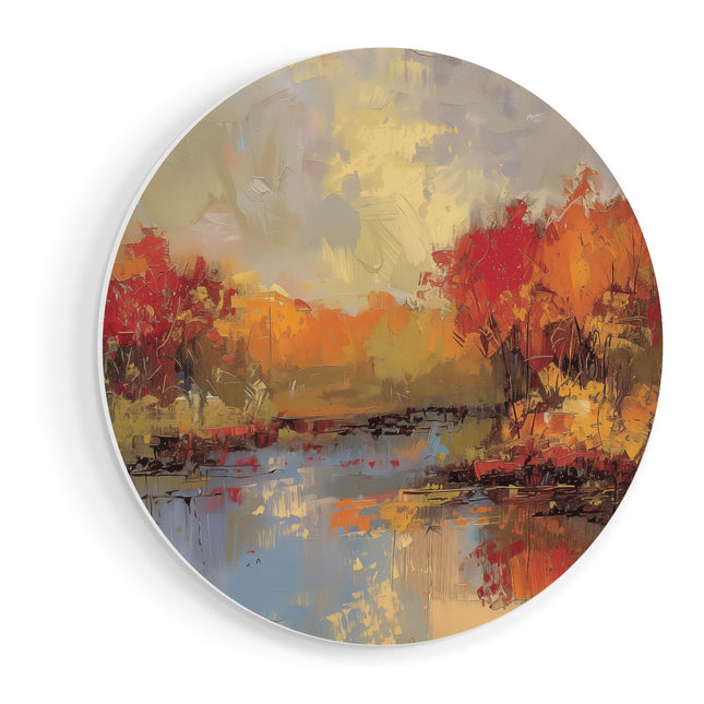 Wandcirkel vooraanzicht Abstract Kunstwerk van een Rivier en Bomen