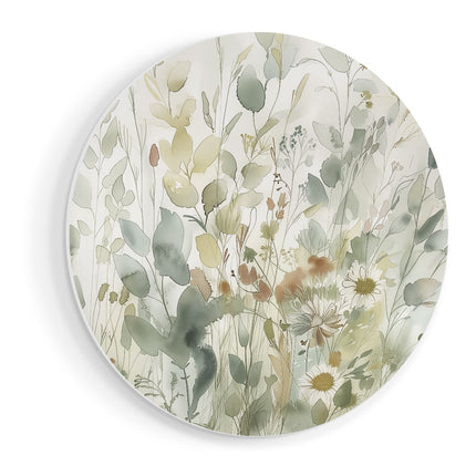 Wandcirkel vooraanzicht Aquarelkunstwerk van Bloemen en Grassen