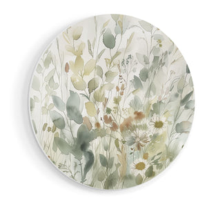Wandcirkel vooraanzicht Aquarelkunstwerk van Bloemen en Grassen