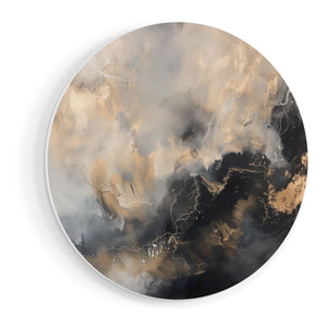 Wandcirkel vooraanzicht Abstract Kunstwerk met Zwarte, Witte en Beige Kleuren