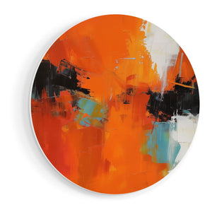 Wandcirkel vooraanzicht Abstract Kunstwerk met Oranje, Blauwe en Zwarte Kleuren