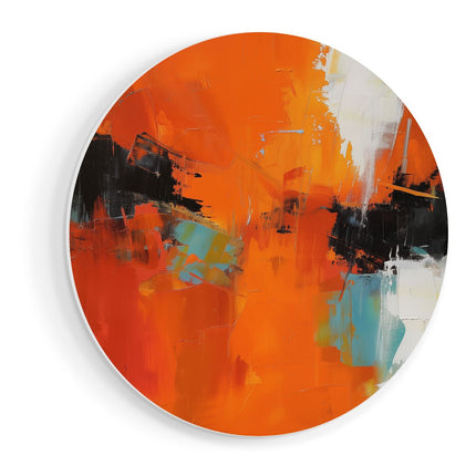 Wandcirkel vooraanzicht Abstract Kunstwerk met Oranje, Blauwe en Zwarte Kleuren