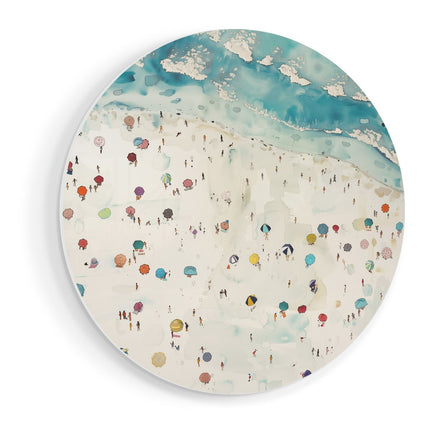 Wandcirkel vooraanzicht Kunstwerk van Mensen op een Strand