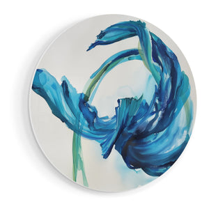 Wandcirkel vooraanzicht Abstract Kunstwerk van een Blauwe Bloem