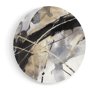 Wandcirkel vooraanzicht Abstract Kunstwerk met Gouden en Zwarte Lijnen