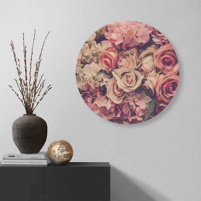 Wandcirkel muur Roze Rozen Achtergrond - Retro - Bloemen