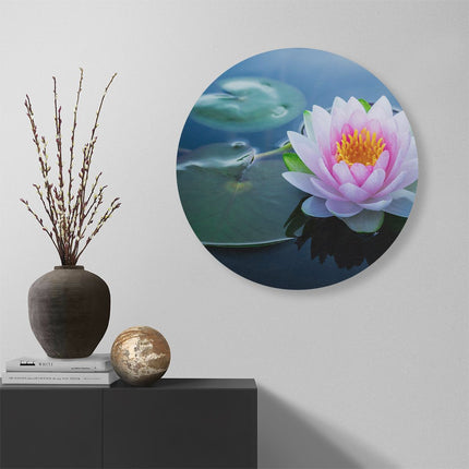Wandcirkel muur Roze Lotusbloem Met Waterlelies 