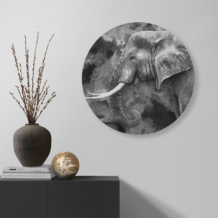 Wandcirkel muur Olifant - Abstract - Zwart Wit