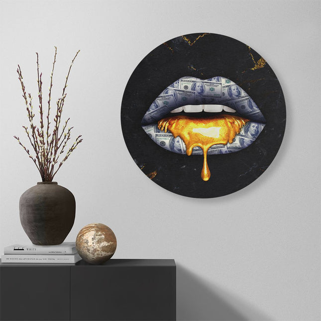 Wandcirkel muur Dollar Lippen Met Goud