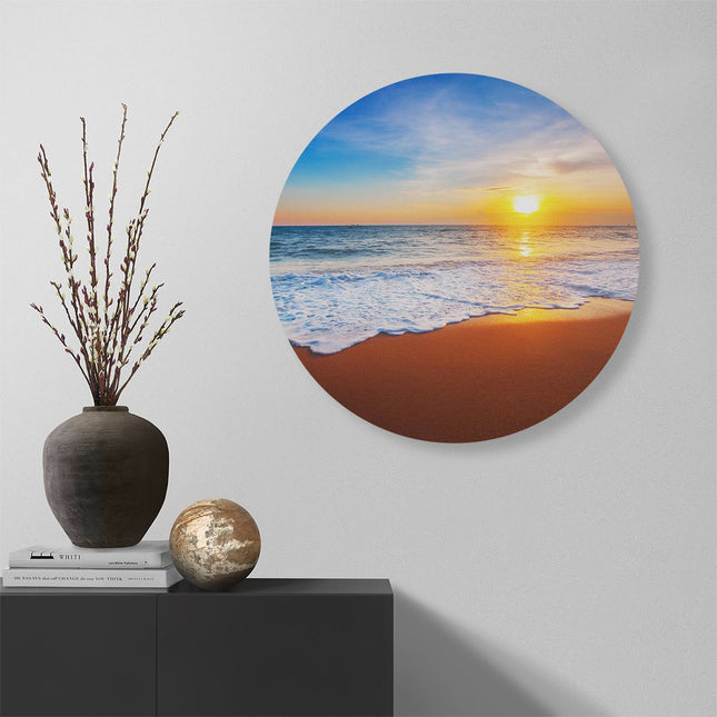 Wandcirkel muur Strand En Zee Tijdens Zonsondergang