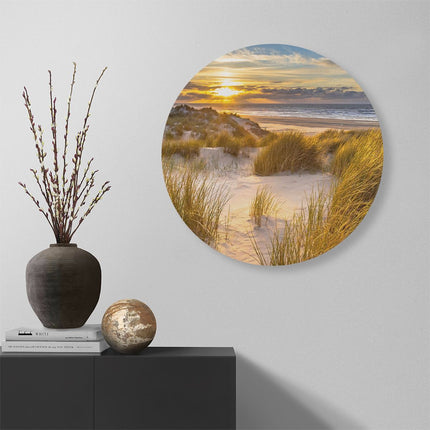 Wandcirkel muur Strand En Duinen Tijdens Zonsondergang